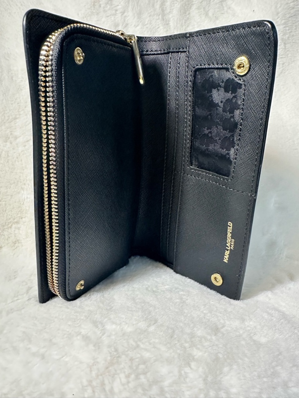 Karl Lagerfeld Black Wallet with Gold Logo and Silver Icon Charm - Picture 5 of 6